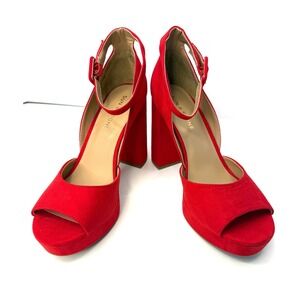 Sun + Stone Women's Reemaa Peep Toe Block Heel Platform Sandal Red Size 8.5M NWT
